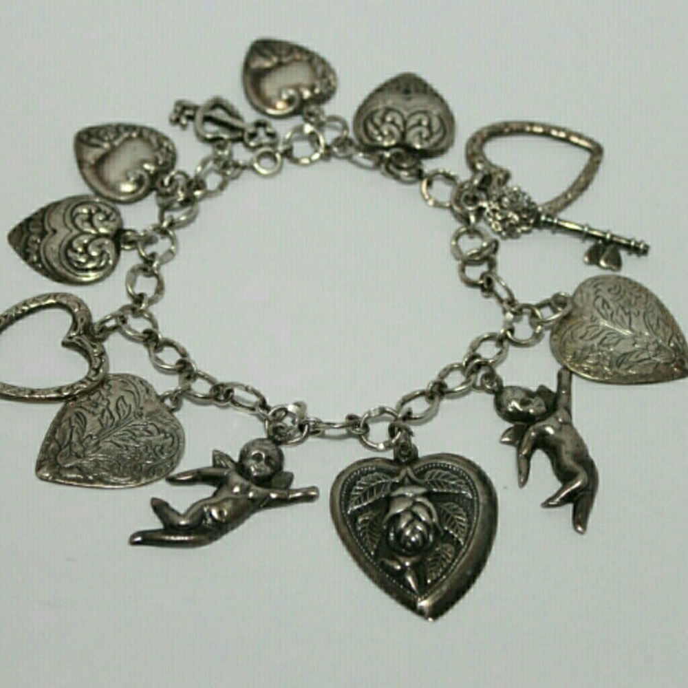 💘RARE Victorian Era Sterling Repousse Charm Bracelet💝